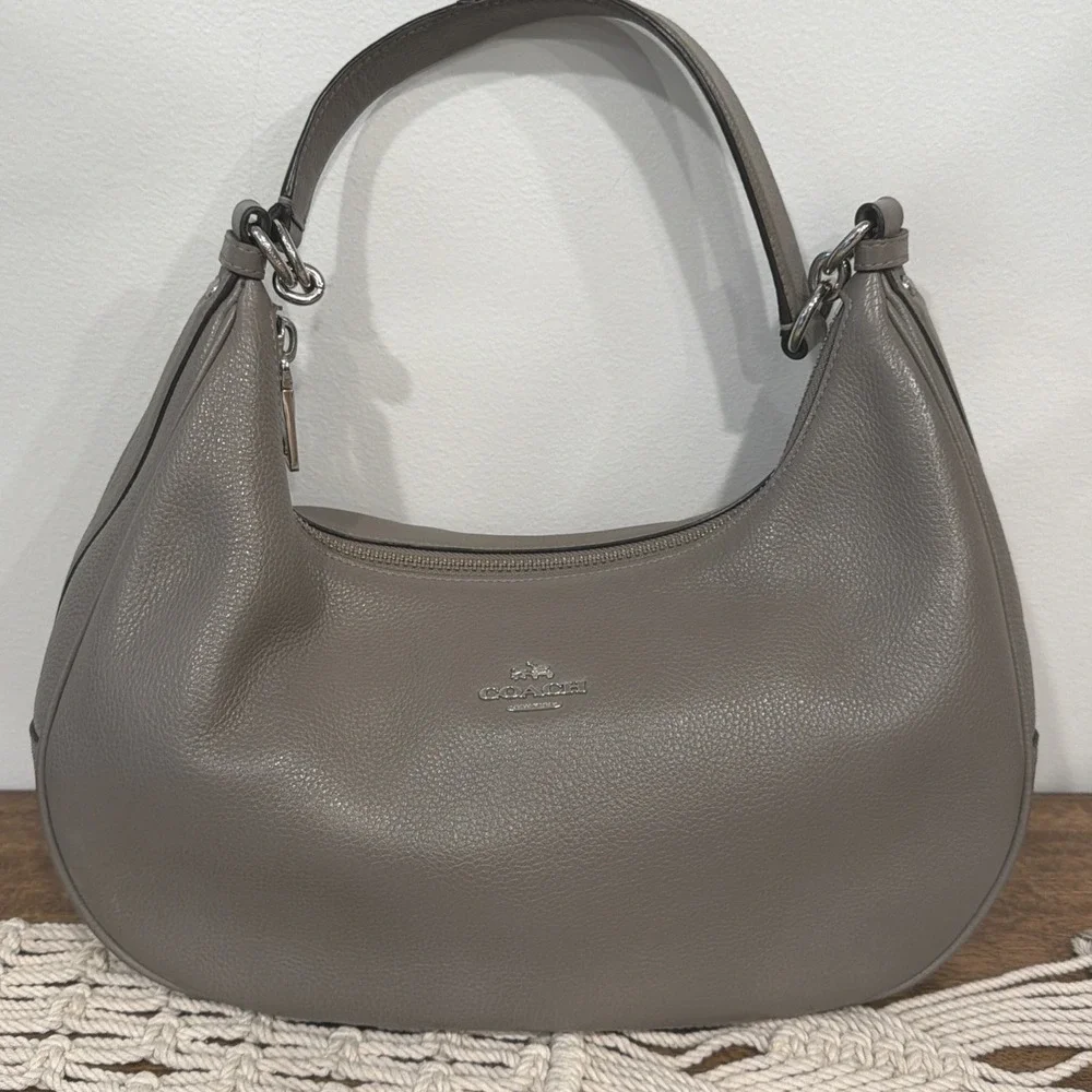 Coach Harley East West Pebbled Leather Hobo Shoulder Bag Gray Grey Chic